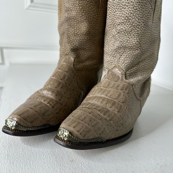 Vintage Dingo Women’s Cowboy Boots Tan Size 6 – Exotic Print Western Leather - Picture 4 of 9